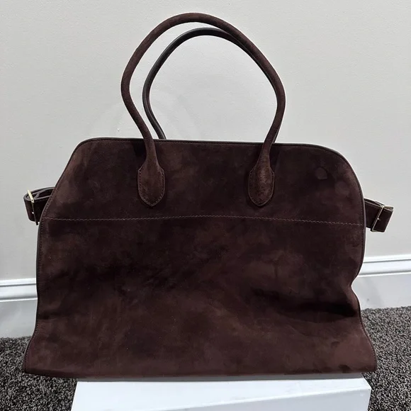 The Row Soft Margaux 17 Brown Suede Leather Top Handle Bag - Picture 4 of 16